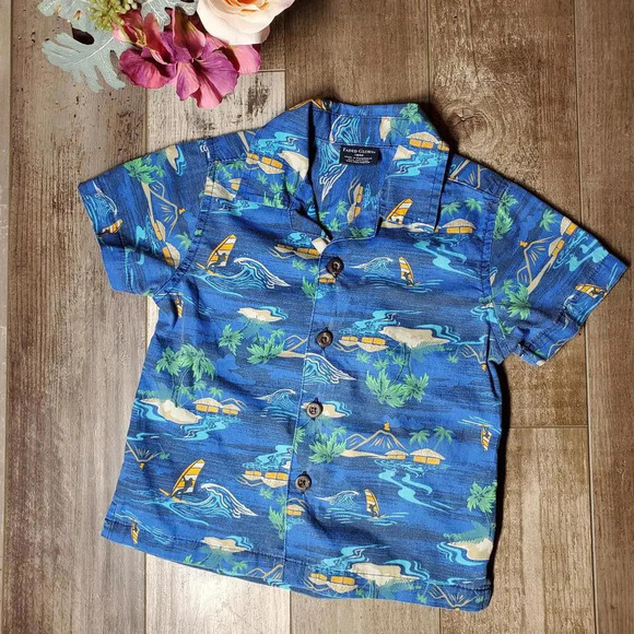 Faded Glory Boys Button Down Hawaiian Shirt Blue Tropical Size 18m NWOT - Picture 6 of 11